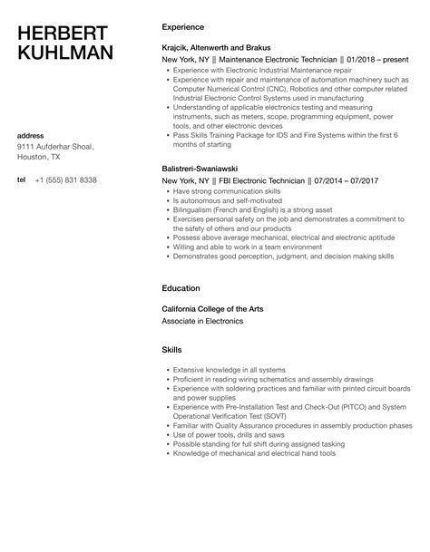 electronics technician resume|electronics skills for resume.